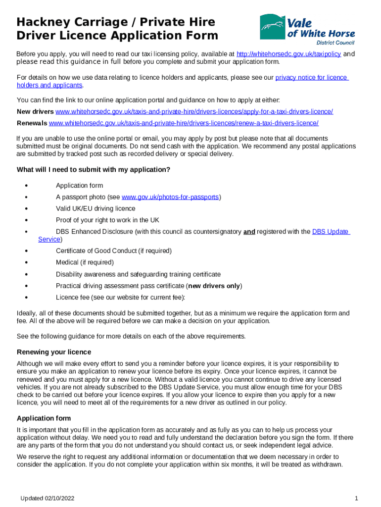 private hire vehicle operator's licence application Doc Template pdfFiller