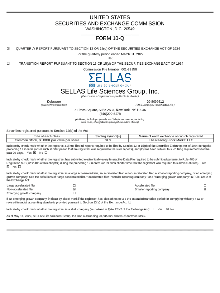 SELLAS Life Sciences Group, Inc. (. EDGAR Online Pro Doc Template