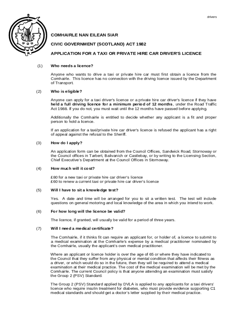 application for a taxi or private hire car driver's licence Doc