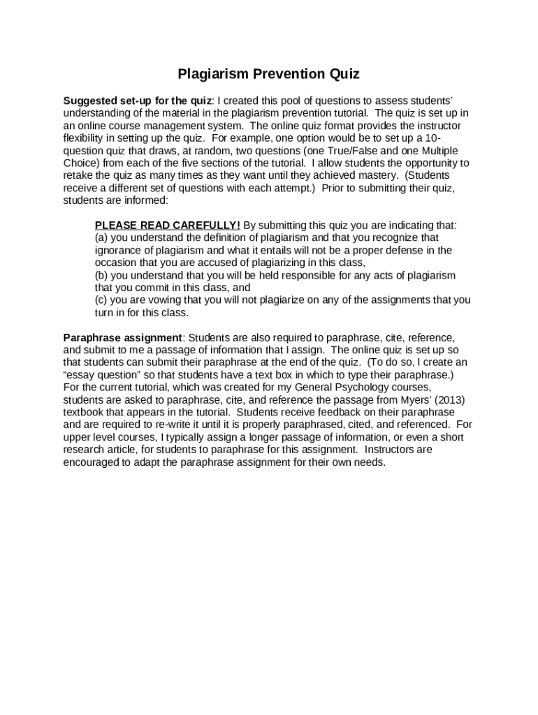 Plagiarism Prevention Quiz.docxCourse Hero - Course Hero Doc Template | pdfFiller