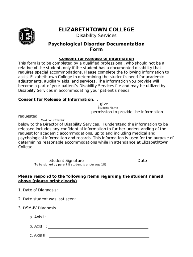 Psychological Disorder Student Ination Doc Template PdfFiller