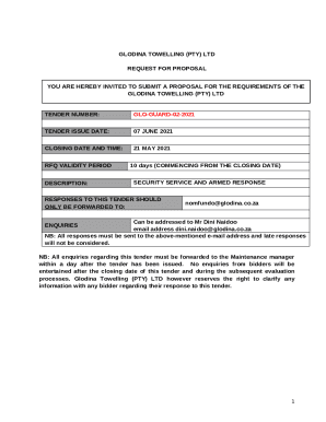 Acceptance of Bid Conditions and Bidders Details - Glodina