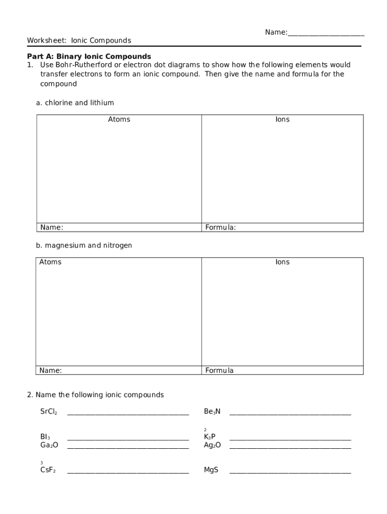 Ionic Compounds Worksheet 1. For each pair of elements Doc Template ...
