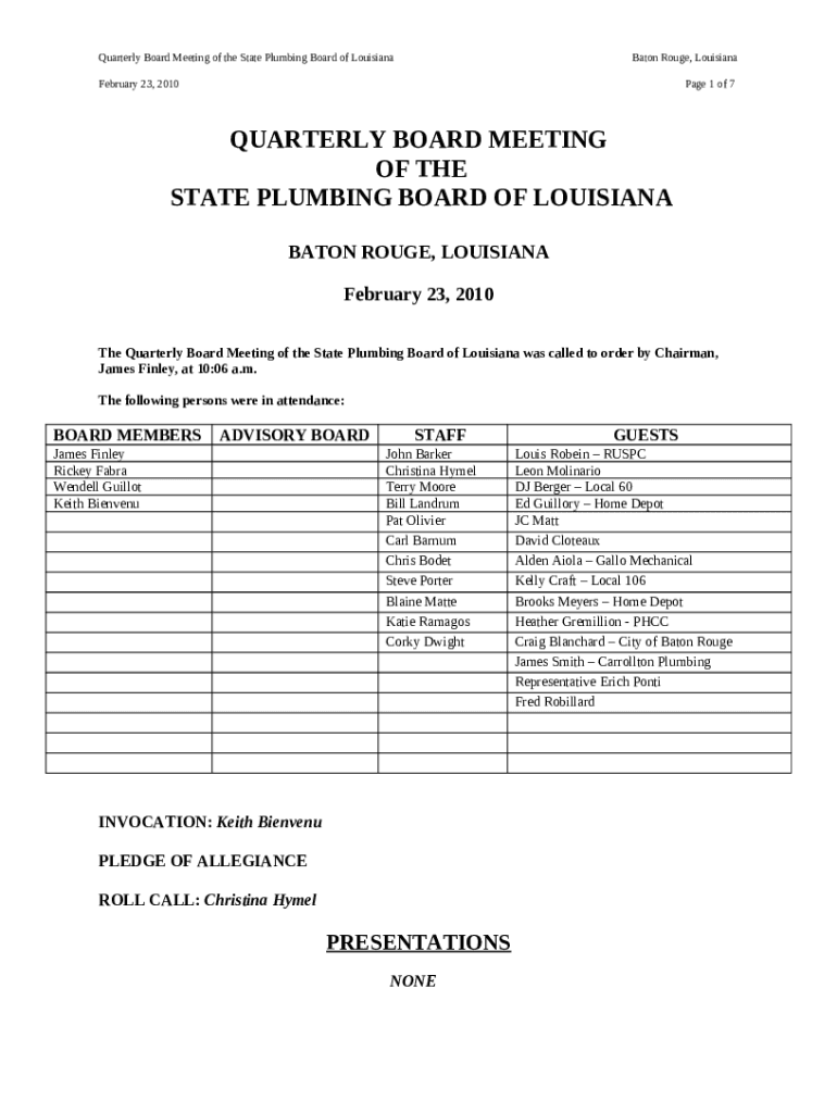 State Plumbing Board Louisiana State Legislature Doc Template pdfFiller