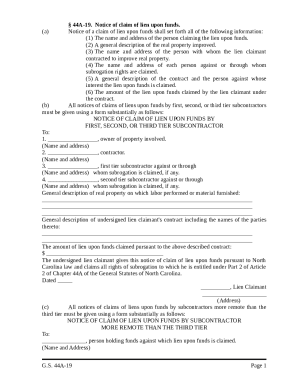 44A-19. Notice of claim of lien upon funds.