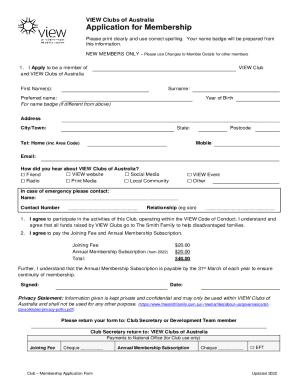VIEW Clubs of Australia Application for Membership