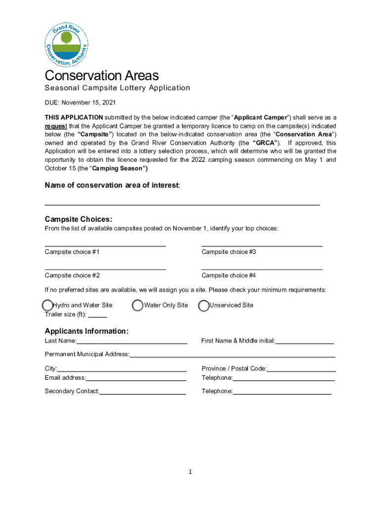 Fillable Online 2022 Seasonal Camping Lottery Application Form Fax