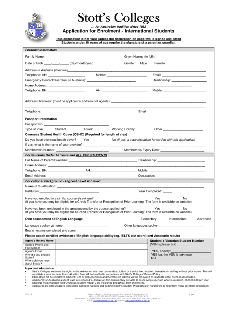 Get Stotts College Application Form Preview on Page 1