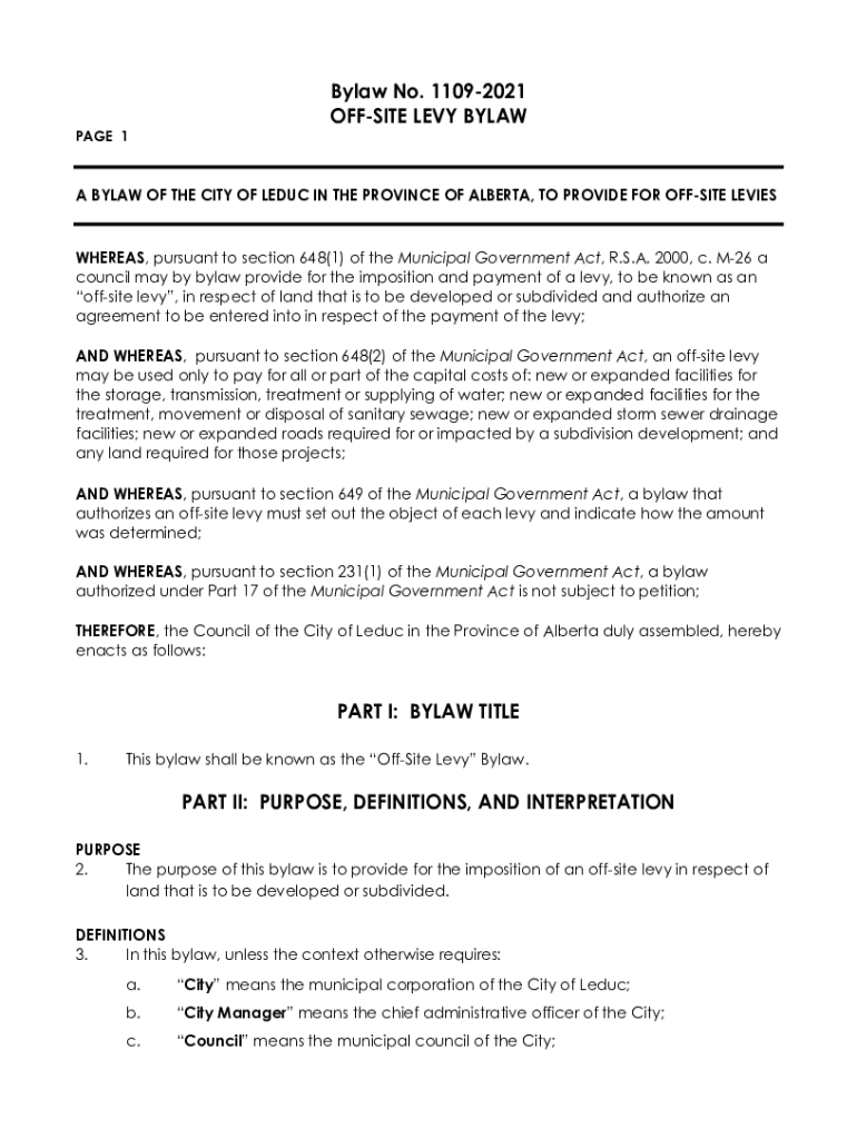 Fillable Online Greater Nisku and Area OffSite Levy bylaw Leduc