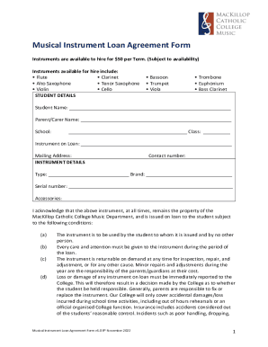 Musical Instrument Loan Agreement Form
