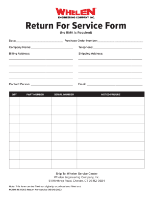 Return For Service Form - Whelen Mass Notification