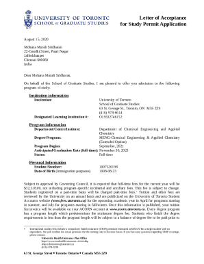 Letter of Acceptance for Study Permit Application