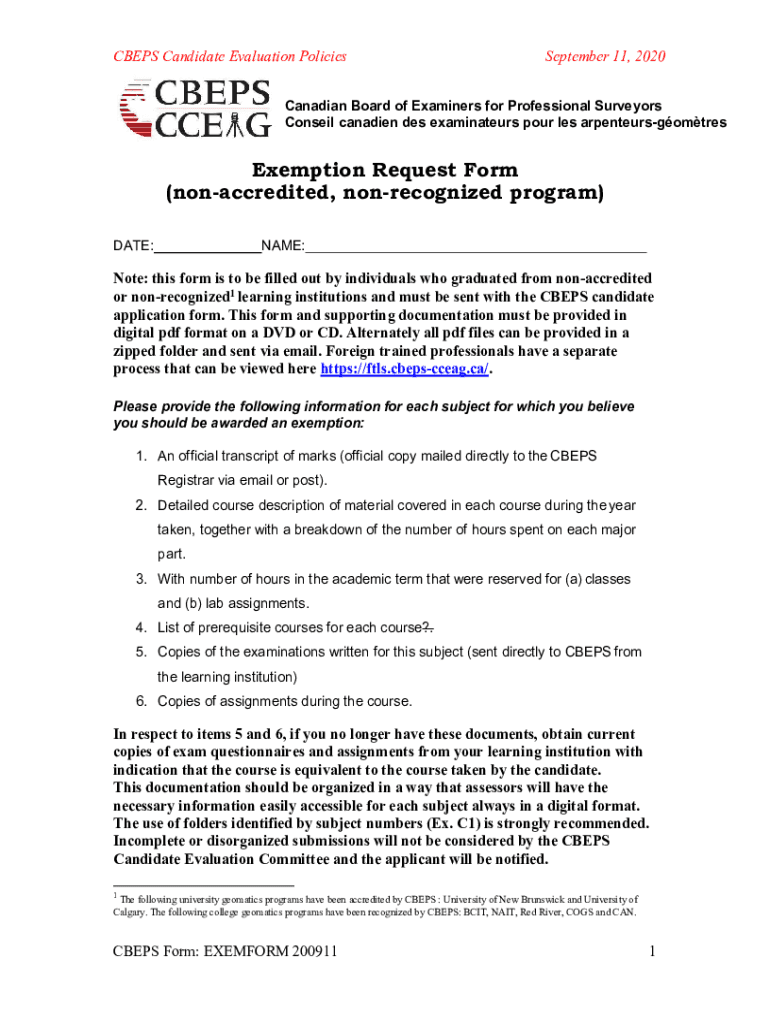 Fillable Online Exemption Request Form (nonaccredited, nonrecognized