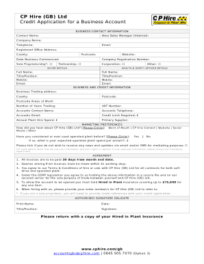 Business credit application. CP Hire (GB) Ltd