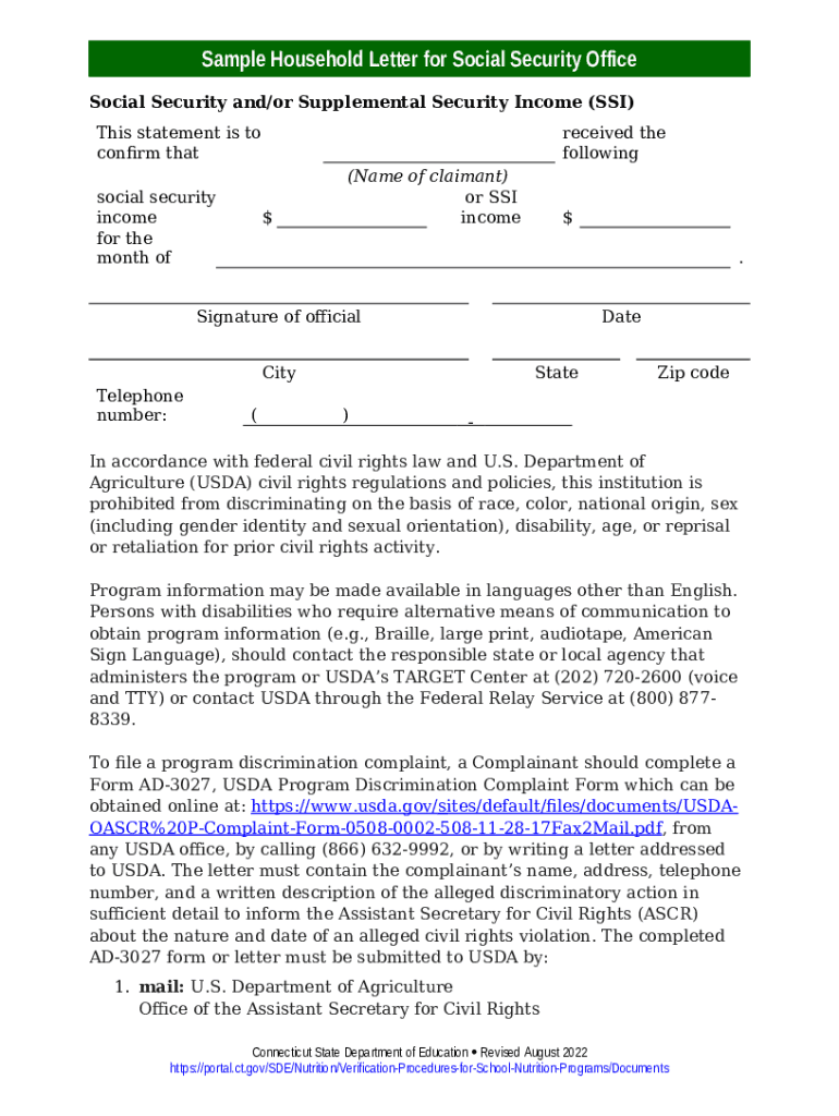 Sample Household Letter For Social Security Office Doc Template PdfFiller sample-household-letter-for-social-security-office-doc-template-pdffiller