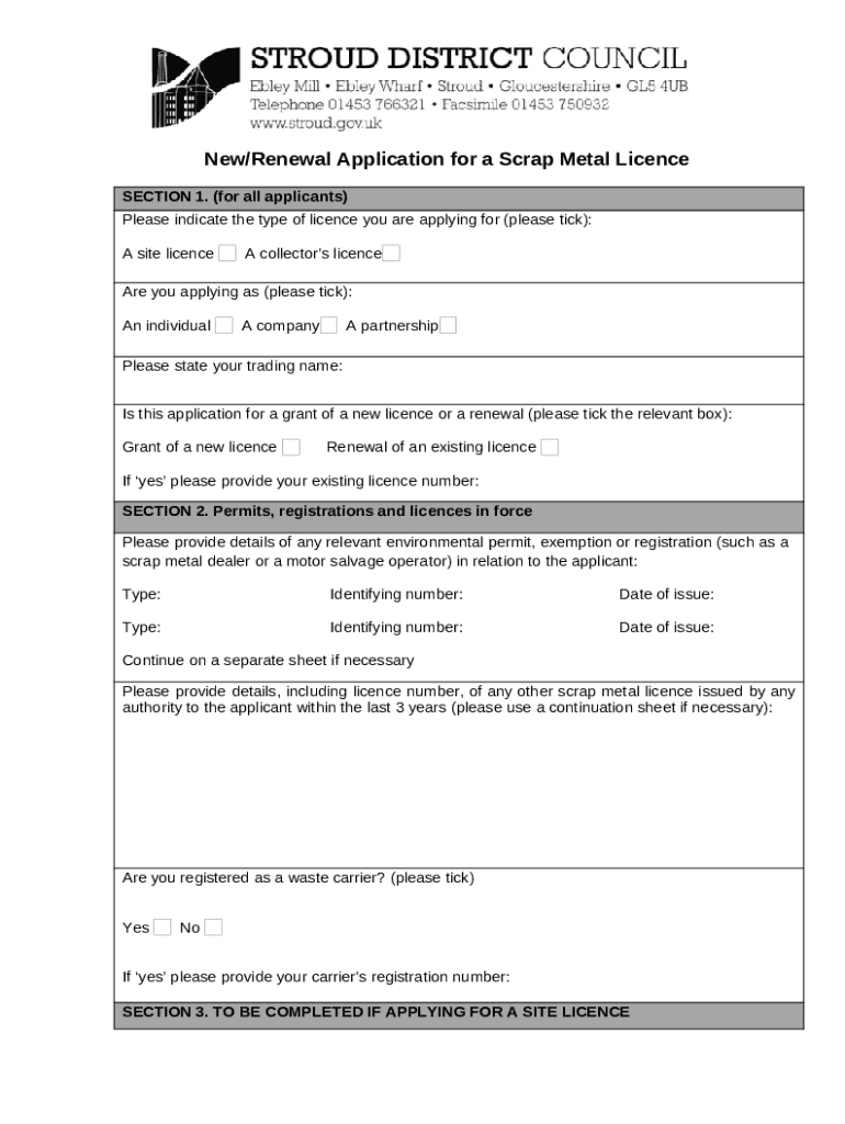 Application for a Scrap Metal Licence Enfield Council Doc Template