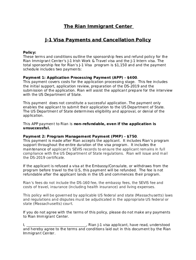 The Rian Immigrant Center J1 Visa Payments and Doc Template