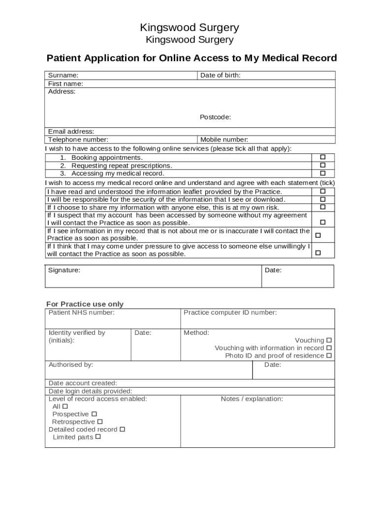 ONLINE ACCESS REQUEST FOR MEDICAL RECORD Doc Template pdfFiller