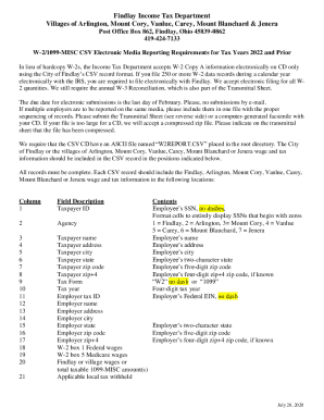 Findlay Income Tax Department Villages of Arlington, Mount Cory ...