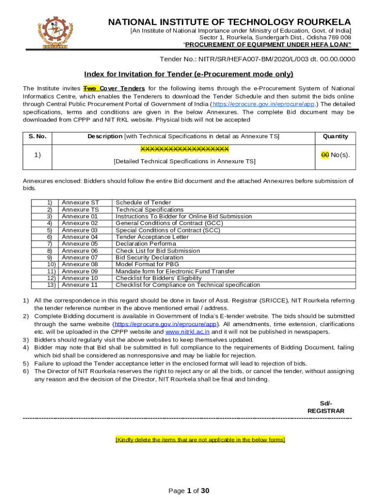 Tenders Status eProcurement System Government of India Doc Template