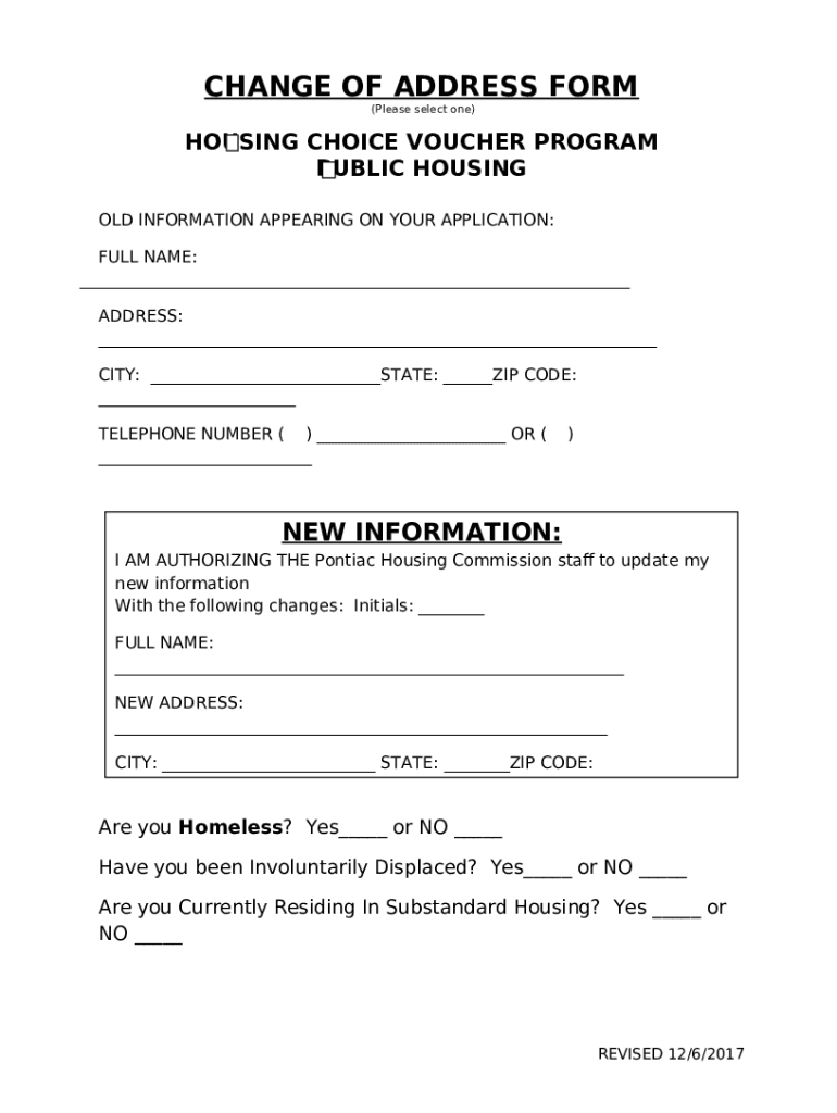 changeofaddress Pontiac Housing Commission Doc Template pdfFiller