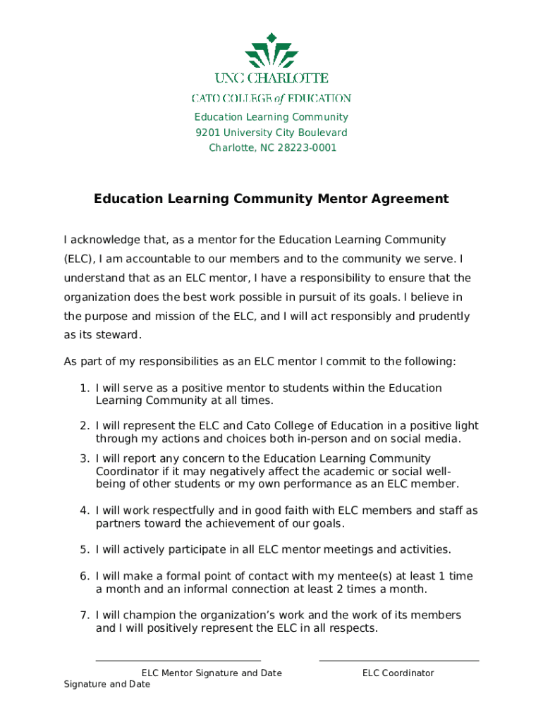 Education Learning Community Mentor Agreement Doc Template | pdfFiller