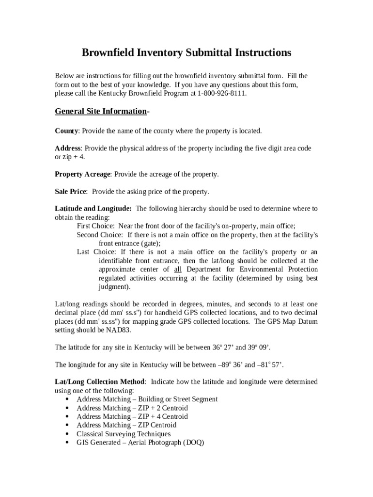 instructions for completing brownfields property profile eec ky