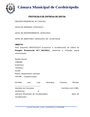 PROTOCOLO DE ENTREGA DE EDITAL