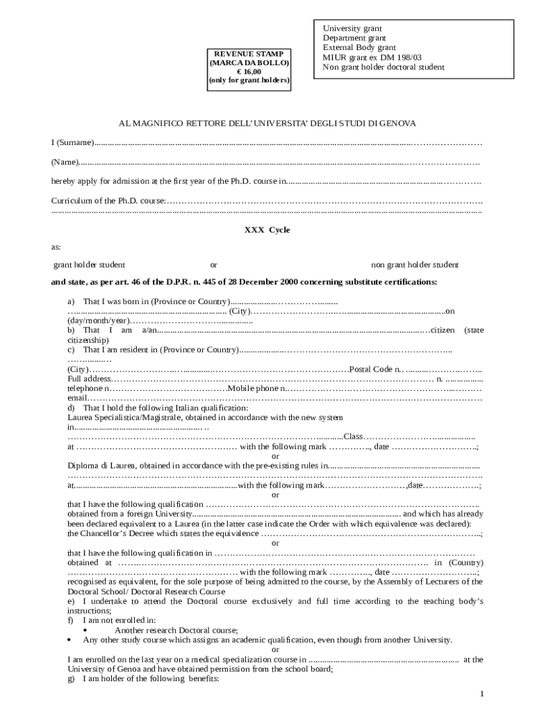 Application .docx Bocconi University Doc Template pdfFiller