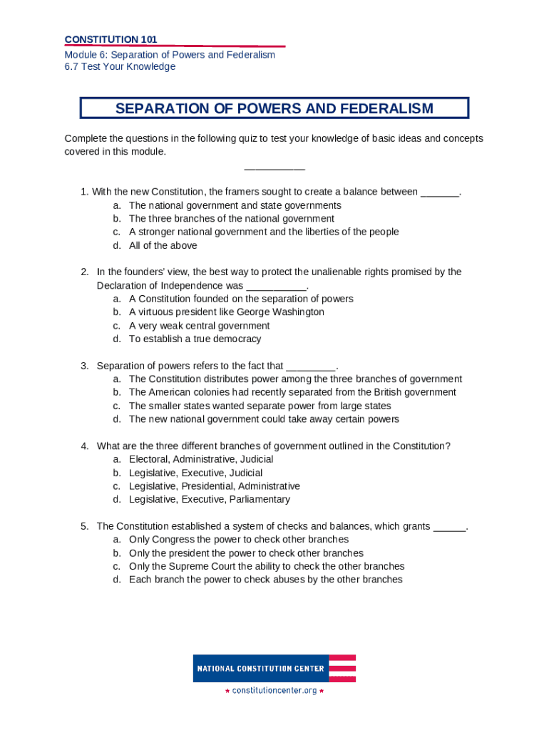 Separation of powers activity