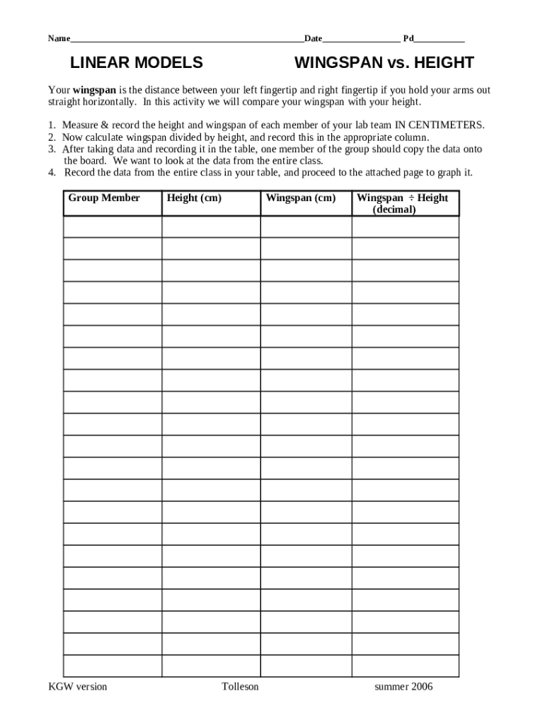 5. A student measured the heights and the arm spans Doc Template