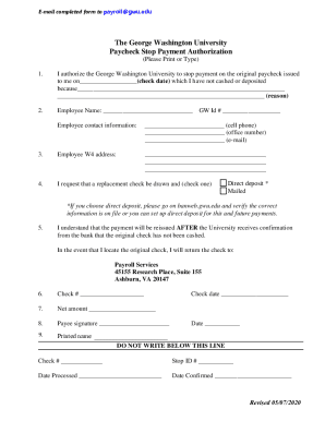 Fillable Online hr gwu STOP PAYMENT REQUEST FORM Fax Email Print ...