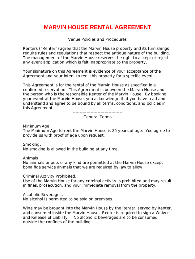 marvin house rental agreement Doc Template pdfFiller