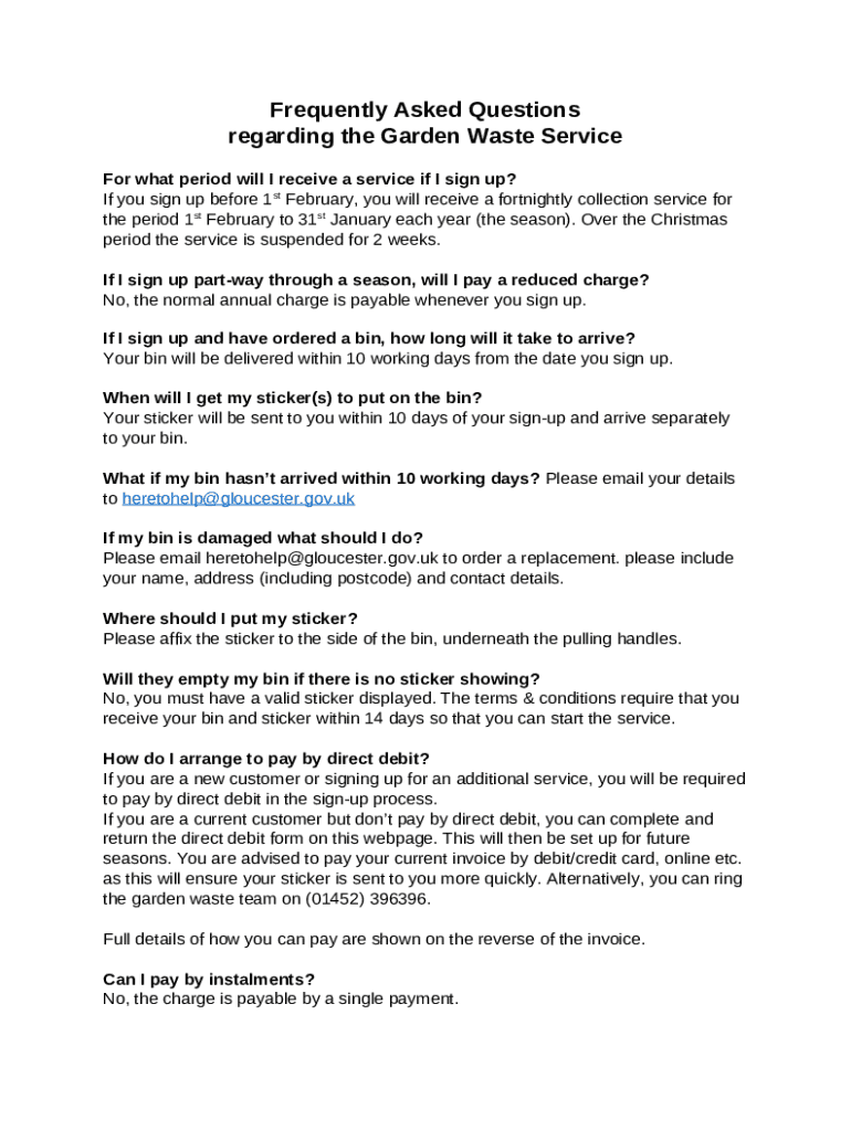 Garden Waste Service (garden waste bin) Doc Template pdfFiller