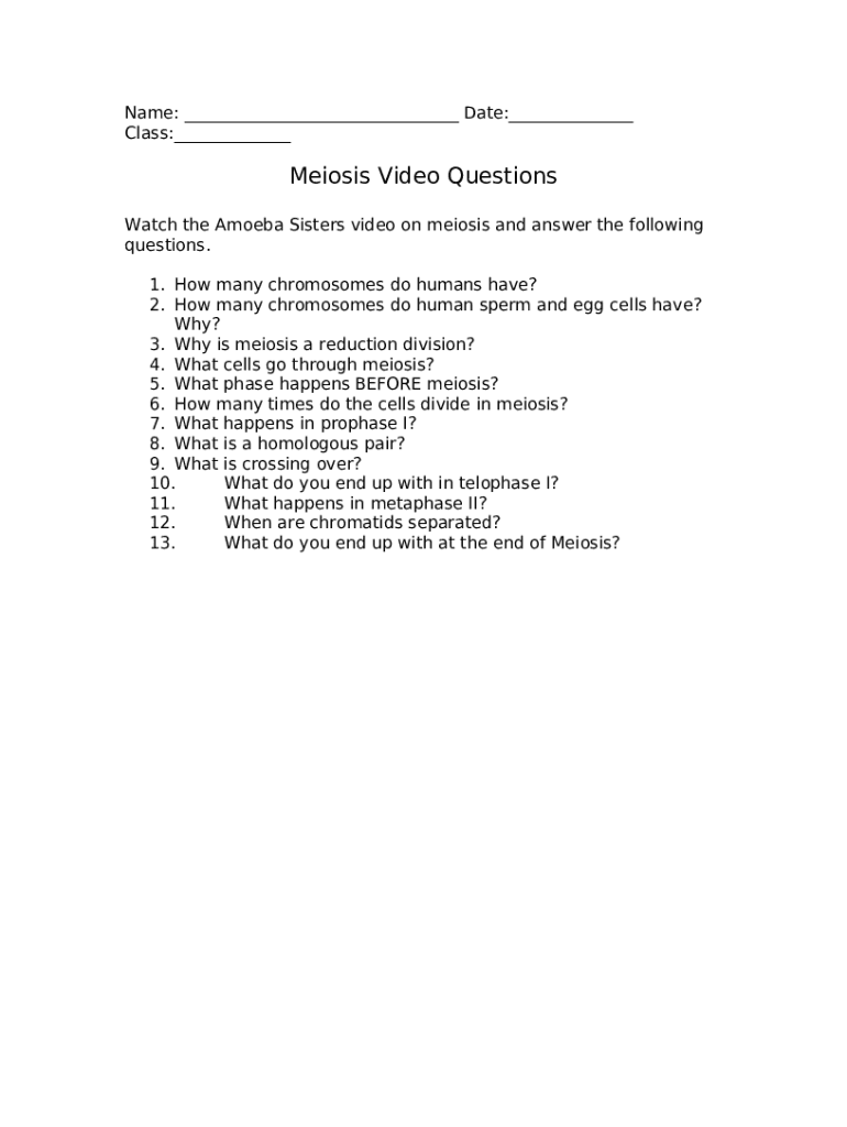 Meiosis 1 And 2 Worksheet Answers Doc Template PdfFiller