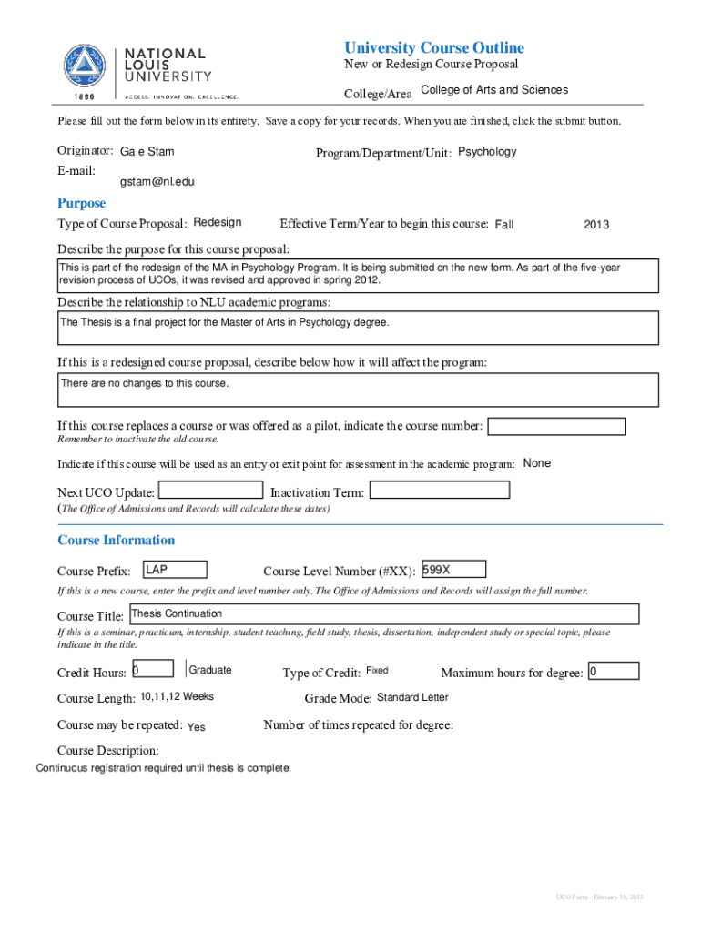 Fillable Online University Course Outline National Louis University