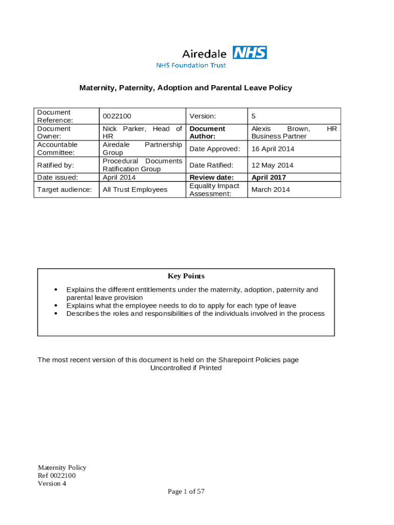 Maternity Leave Policy Childcare Carers & Staff Benefits Doc Template