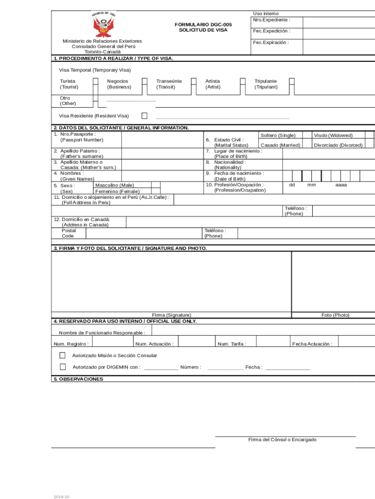 Peru Visa Application NOAA Doc Template PdfFiller