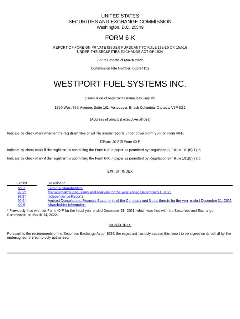 WESTPORT FUEL SYSTEMS INC. (. EDGAR Online Pro Doc Template pdfFiller