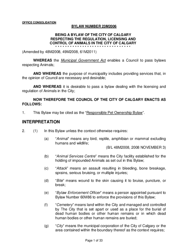Fillable Online Fillable Online Responsible Pet Ownership Bylaw 23M2006