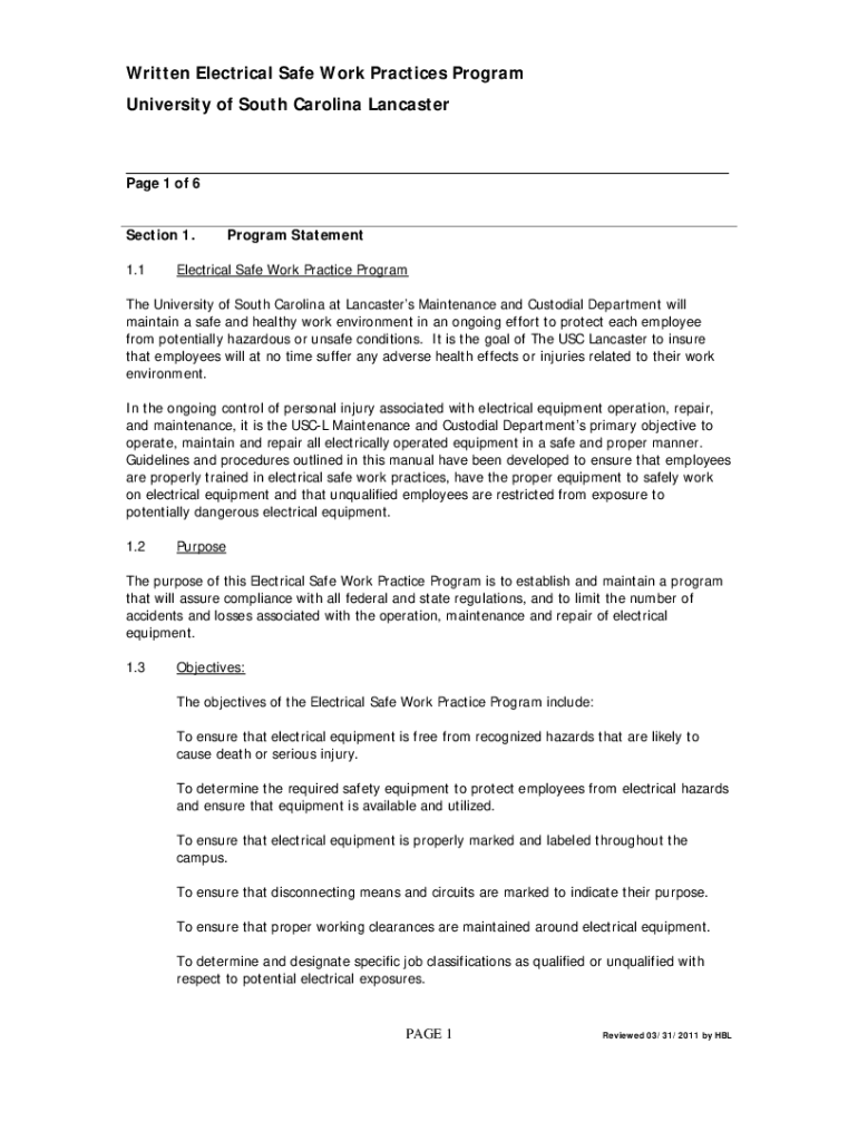Fillable Online Written Electrical Safe Work Practices Program Fax