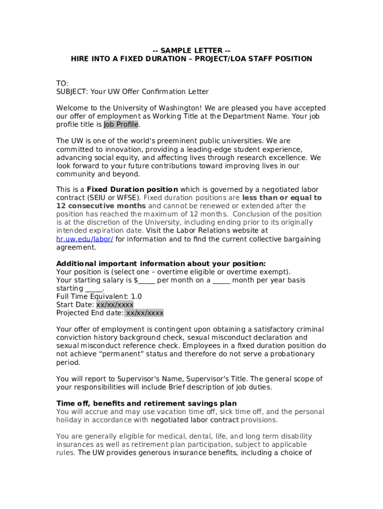 Offer letter sample part-time temporary Doc Template | pdfFiller