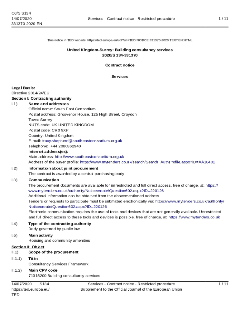 Fillable Online Services 467999 2020 TED Tenders Electronic Daily 