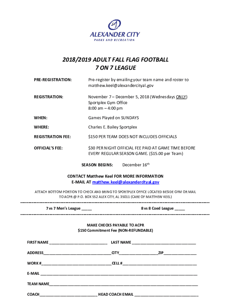 Fillable Online Registration information for City Youth Football and
