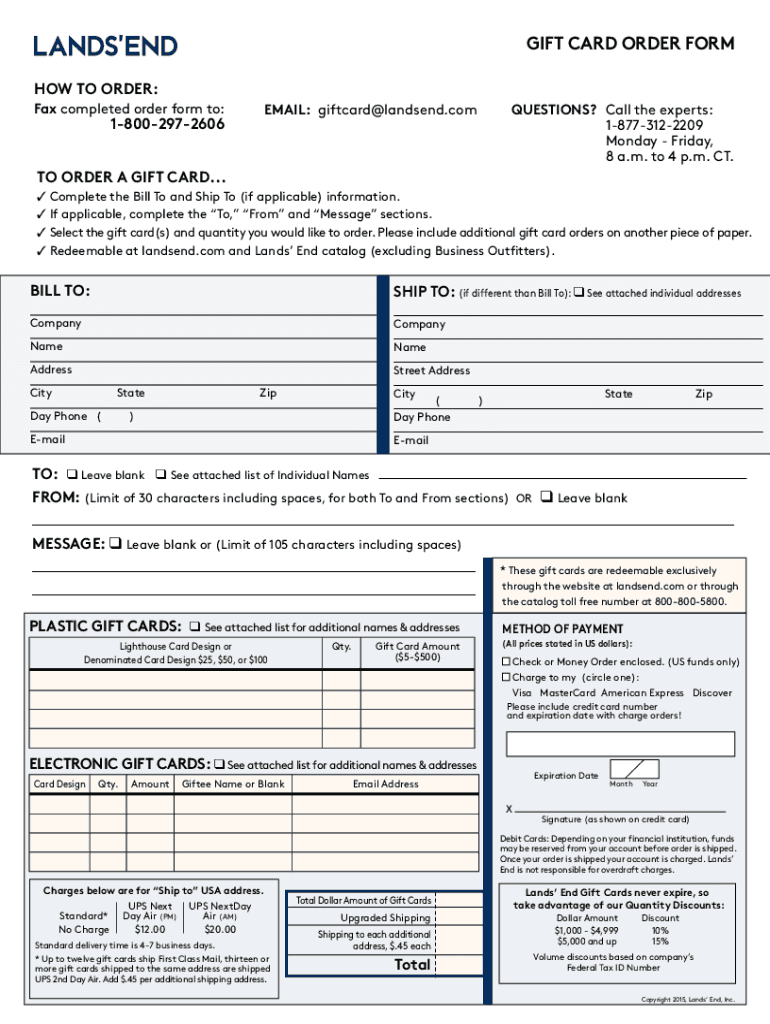 Fillable Online The Perfect Gift A Lands' End Gift Card Fax Email