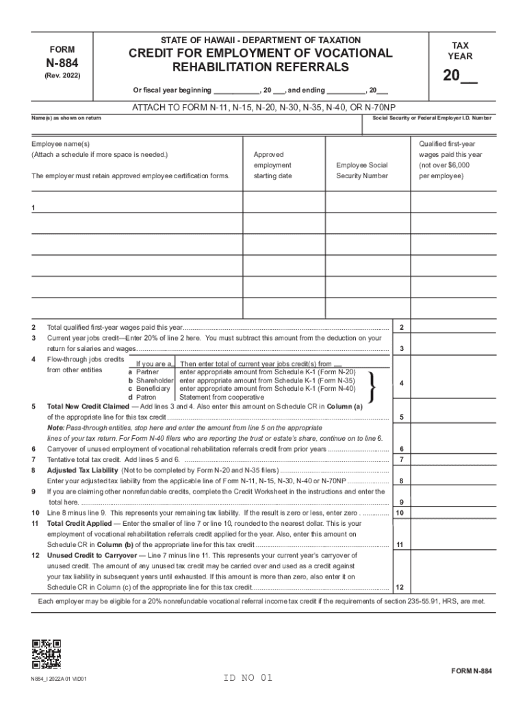 2020-2022 Form HI DoT N-884 Fill Online, Printable ... Preview on Page 1