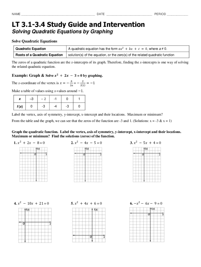 Fillable Online Writing Quadratic Equations From Graphs Worksheet Kuta