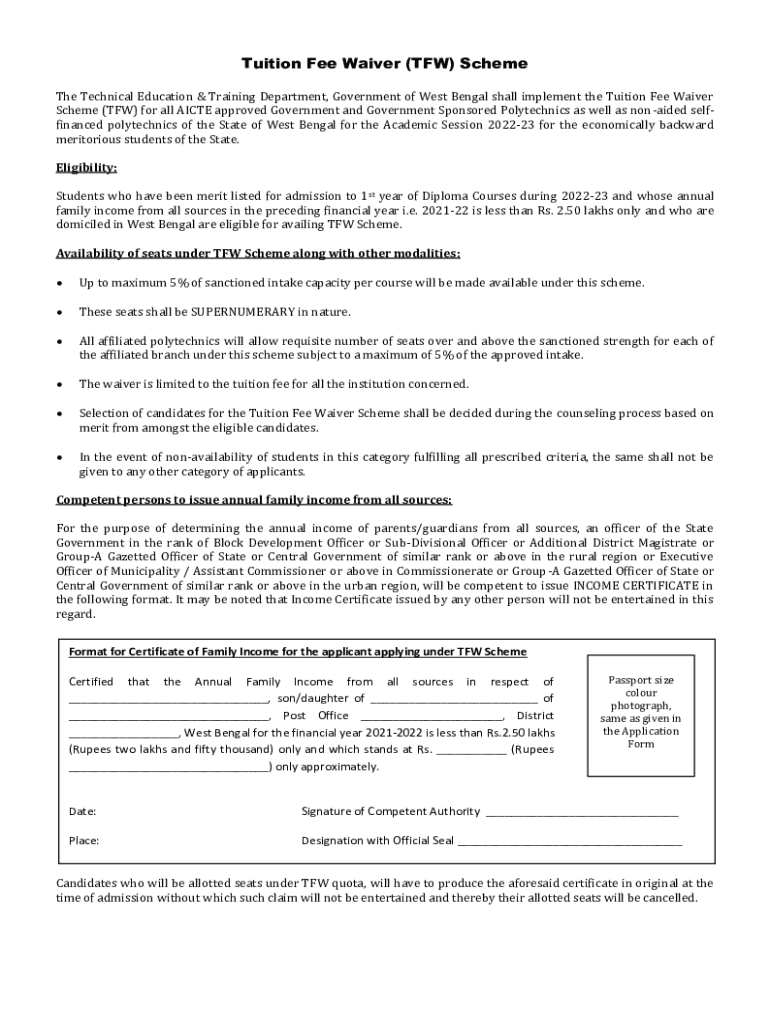 Fillable Online What is a Tuition Fee Waiver (TFW) Scheme? - Quora Fax ...