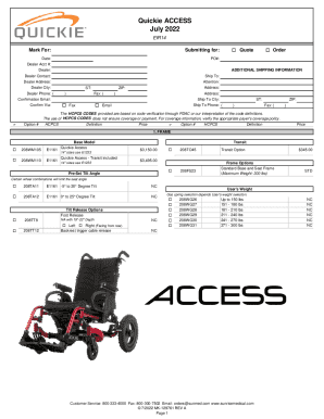 Fillable Online Quickie ACCESS Order Form (July 2022) - Sunrise Medical ...