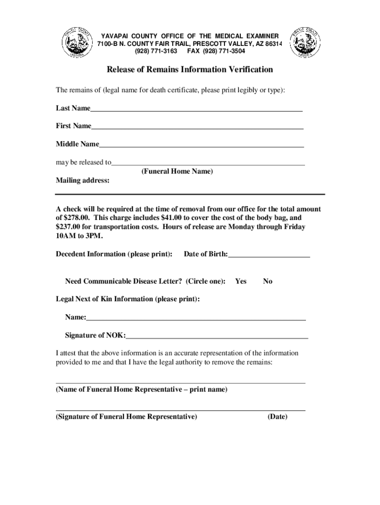 Fillable Online Yavapai County Medical Examiner's Office Google My